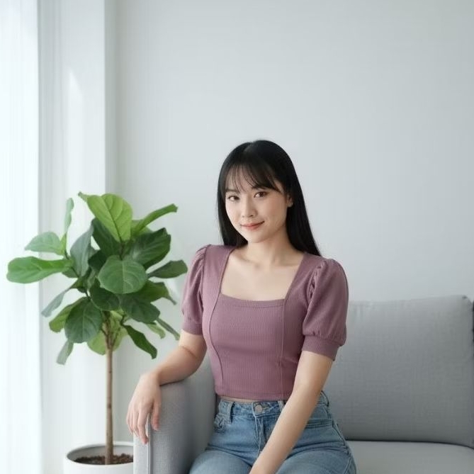 Square Neck Puff-Sleeve Pink Crop Top