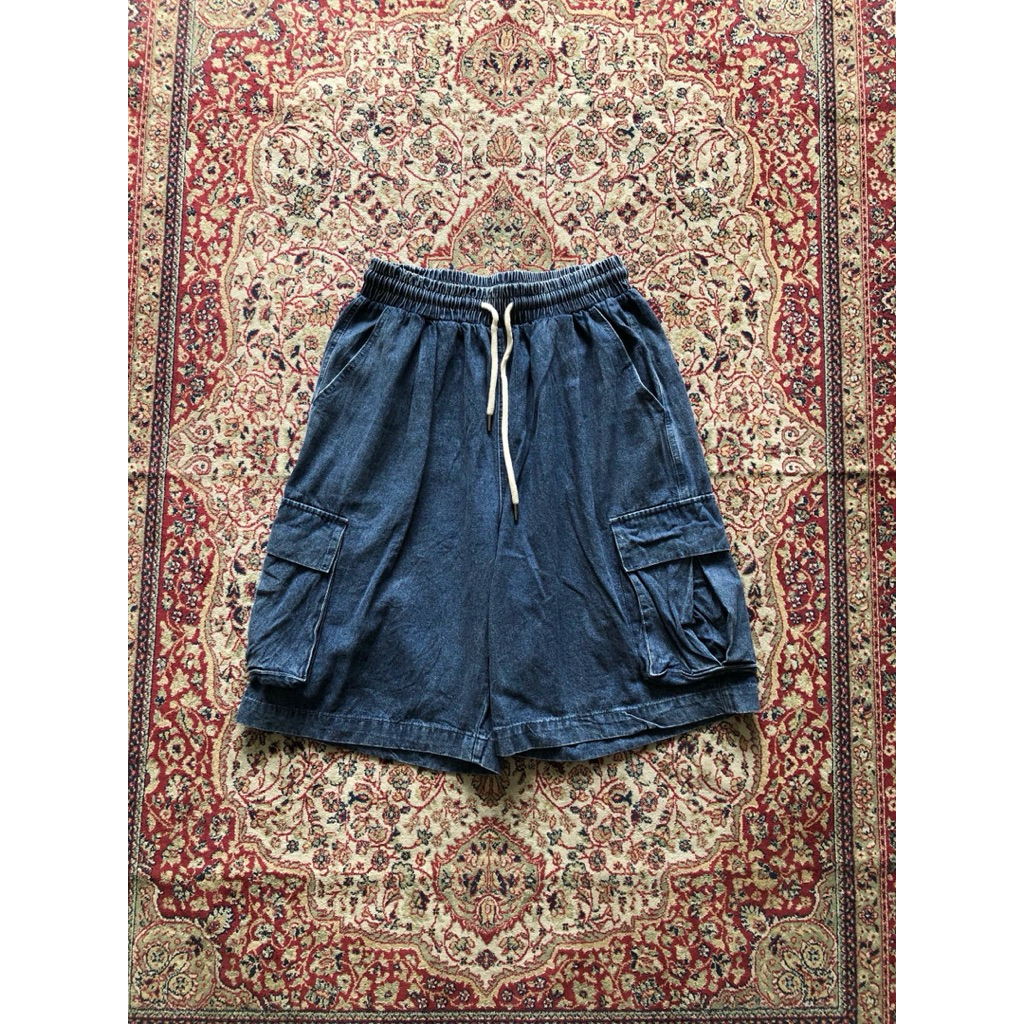 Celana Lemain second wide one tuck cargo denim  short pants H618
