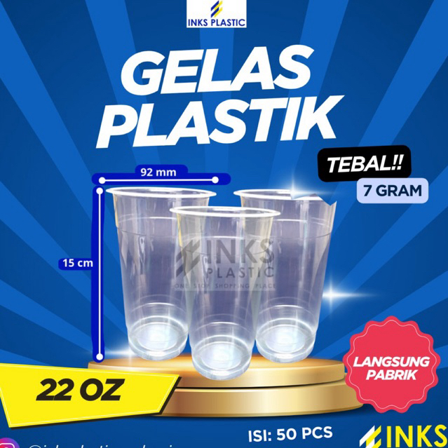 GELAS PLASTIK 22 OZ DATAR TEBAL PREMIUM 22OZ