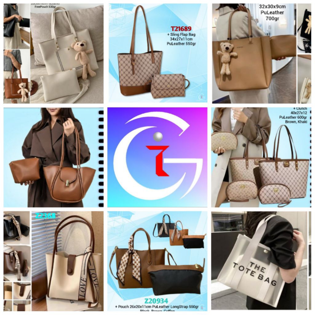 Gij. Tas Set Bag 2in1 Tote Shopper Bag Tas Bahu Premium Wanita 2 in 1 T1730 T891 Z2368 T21689 Z4239 