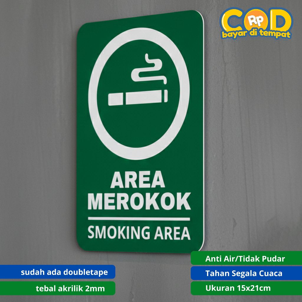 Akrilik Smoking Area/Area Merokok  Warna Hijau Tahan Lama Siap Pasang