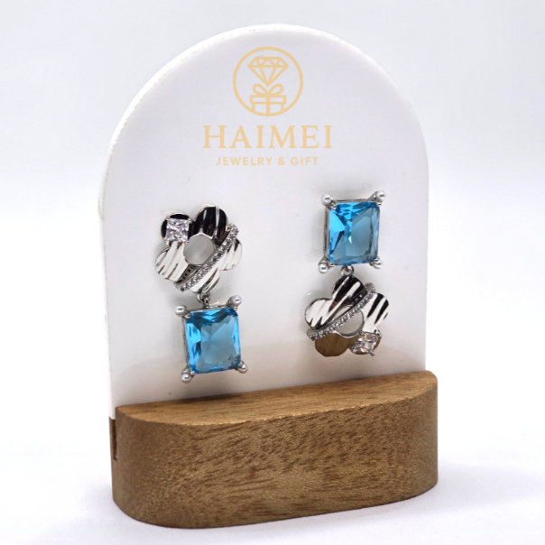 Anting Batu Kristal Biru Clover AN-017