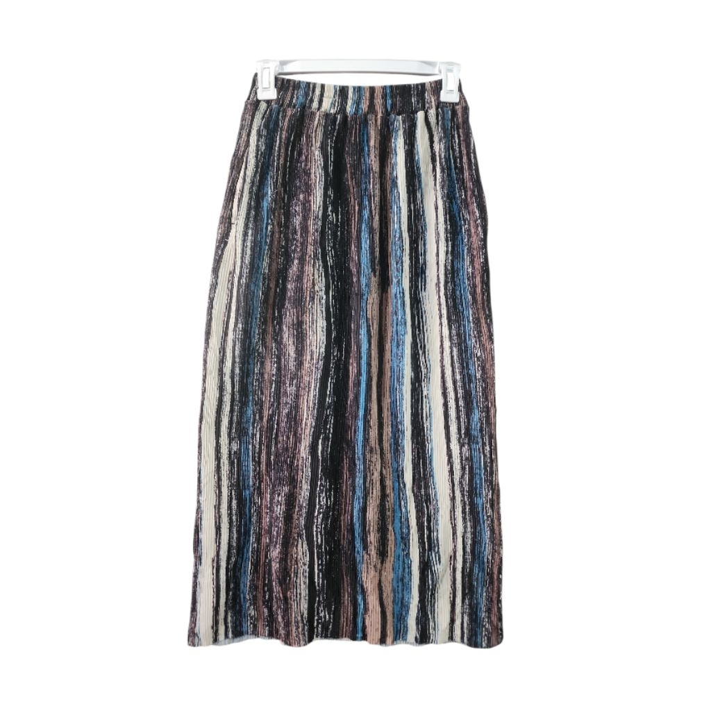 Rok Panjang Maxi Skirt Plisket Pleats Lipit Motif Stripes Abstrak Kawaii Fairycore Not Issey Miyake 