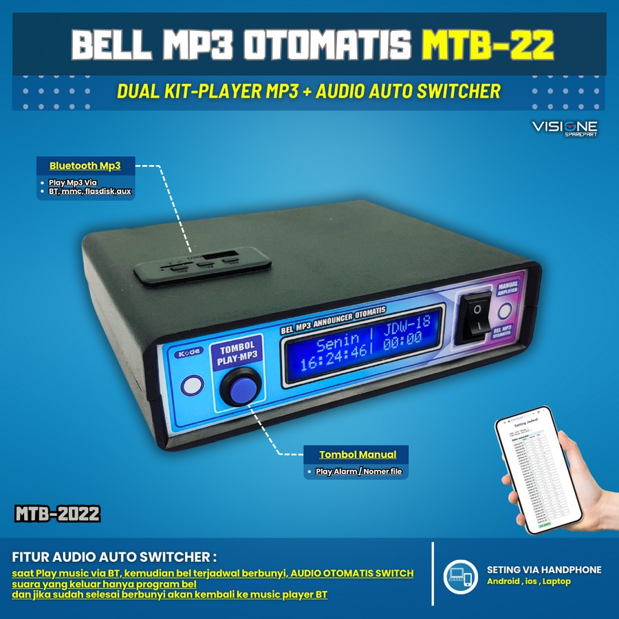 Bel Sekolah Otomatis Suara Nyaring Plus Bluetooth MP3 Seting Mudah via HP Wifi Mp3