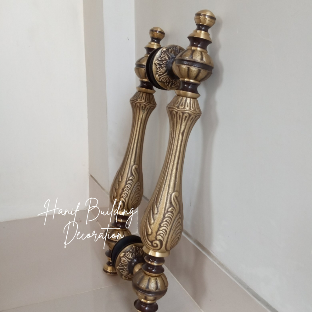 Brass Pull Handle Pintu Rumah Kuningan Antik Panjang 47 cm Ukir Klasik