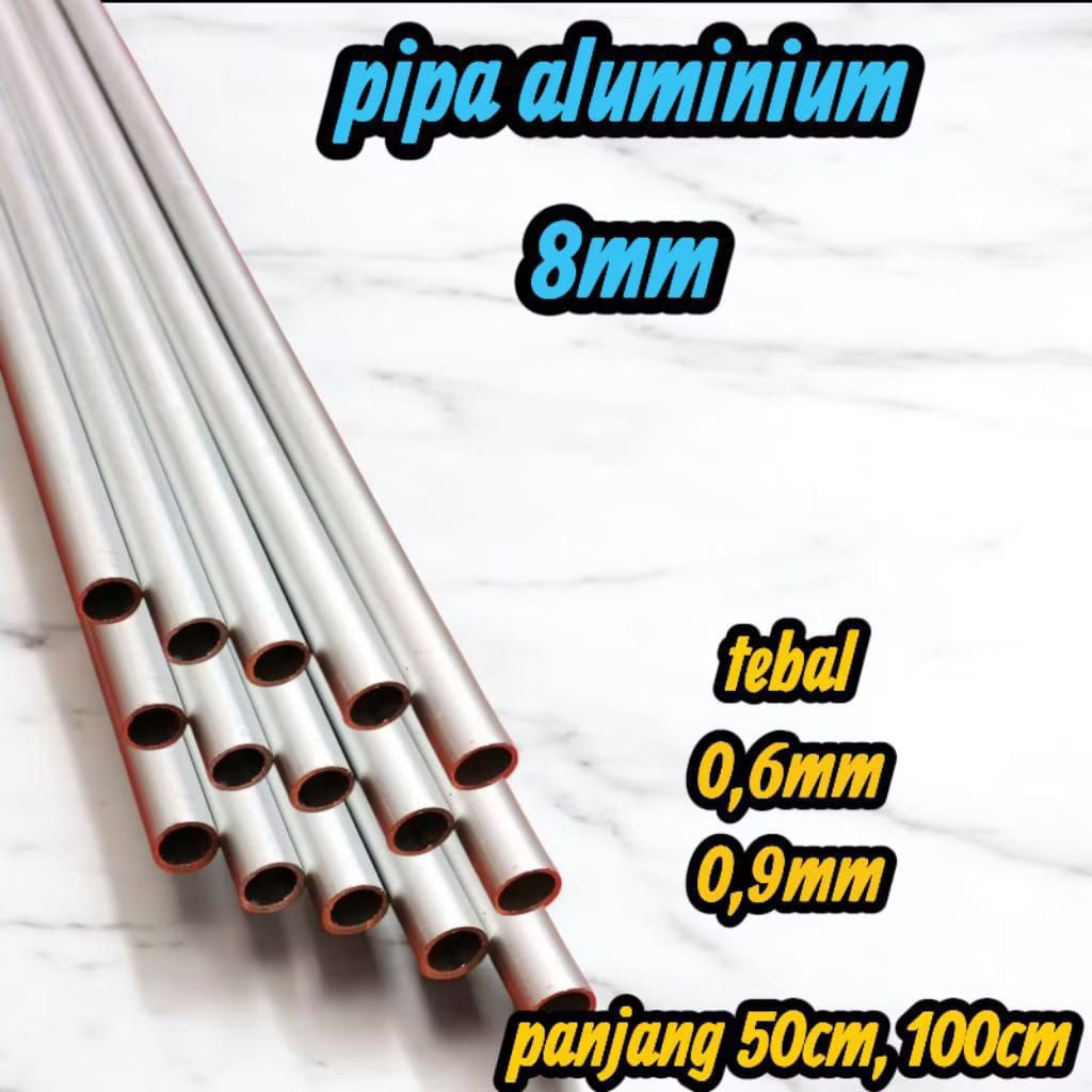 pipa aluminium diameter 8mm panjang 50cm 100cm