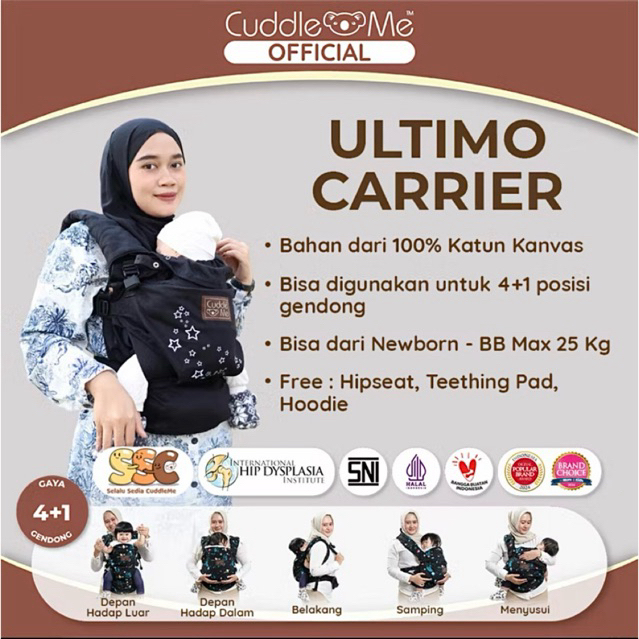 Preloved Gendongan Bayi CuddleMe Ultimo Carrier - Solid Black Embroidery Star