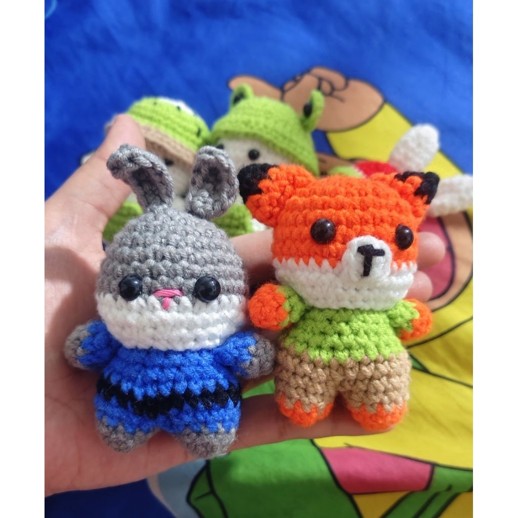 ZOOTOPIA Mini amigurumi | keychain rajut | crochet | boneka rajut zootopia Nick dan judy| Bag charm|