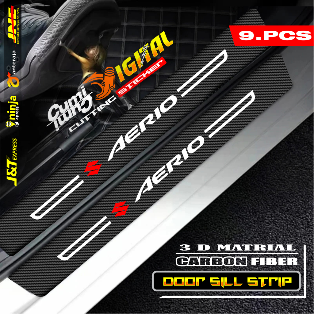 9pcs sticker sill plate carbon 3d mobil suzuki aerio sticker karbon 3d pelindung pijakan bumper baga