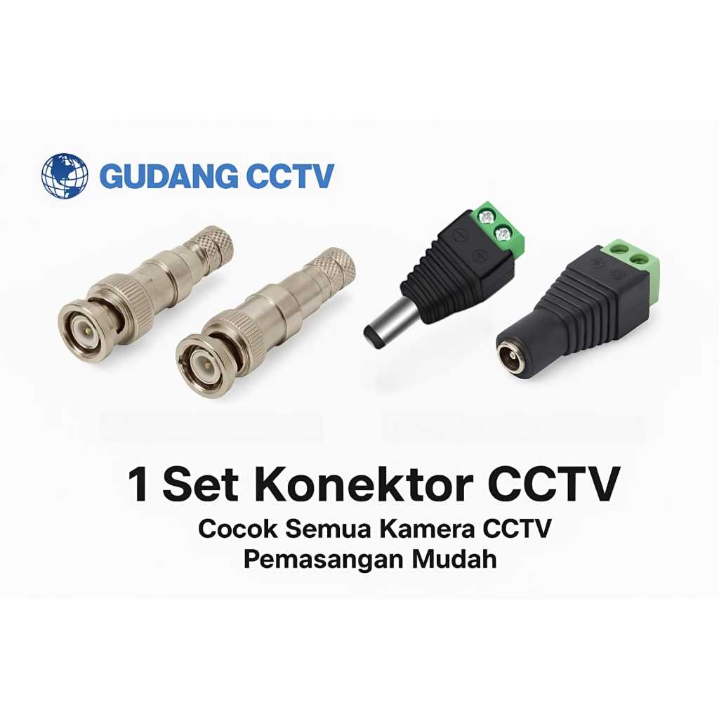 Konektor CCTV 1 Set BNC Plus Jack DC Kabel Coaxial Siap Pasang Mudah Dipasang