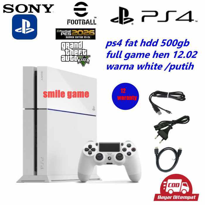 PS4 FAT WARNA PUTIH HDD 500GB FULL GAME 1 STIK WIRELLES HEN 12.02