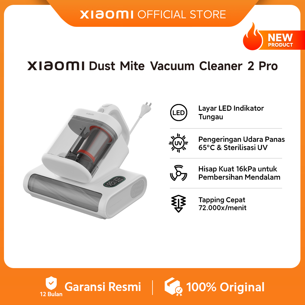 Xiaomi Dust Mite Vacuum Cleaner 2 Pro | Layar LED Indikator Tungau | Pengeringan Udara Panas 65°C & 