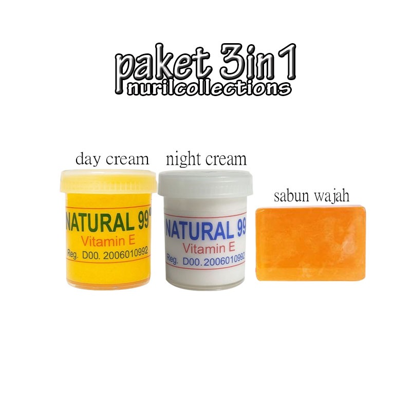 paket krim natural 99 siang dan malam plus sabun walet oren