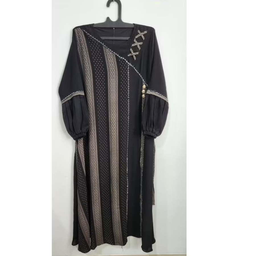 GAMIS ABAYA ARAB JETBLACK MOTIF ETNIK