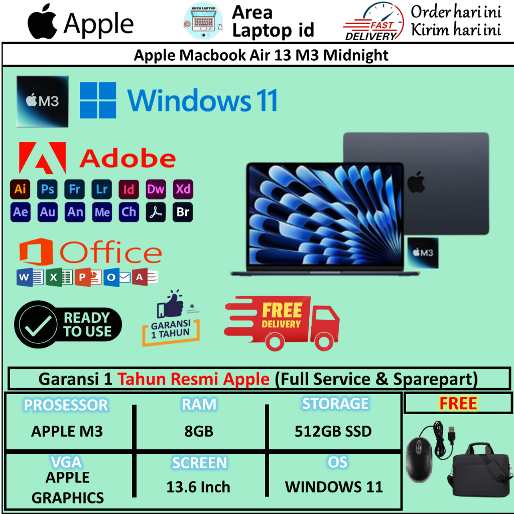 APPLE MACBOOK AIR 13 M3 8GB 512GB MIDNIGHT