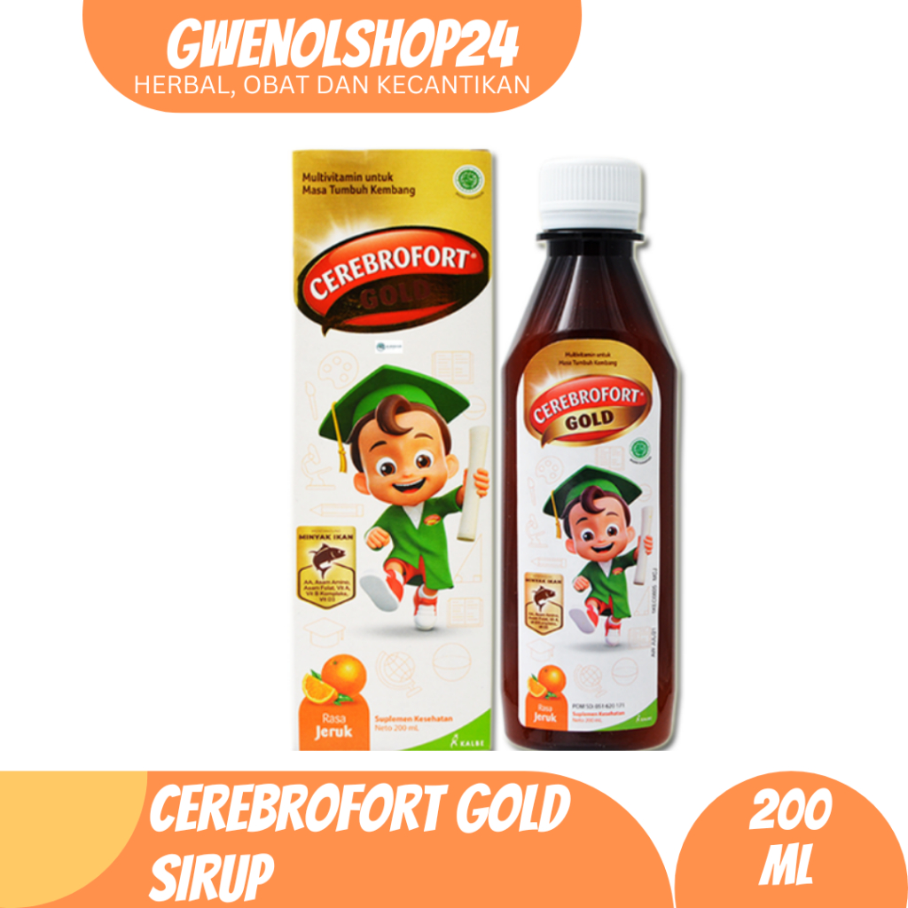 Cerebrofort Gold Jeruk Sirup 200 ml Kalbe | Vitamin Daya Ingat Anak / Vitamin Dha Anak / Vitamin Kec