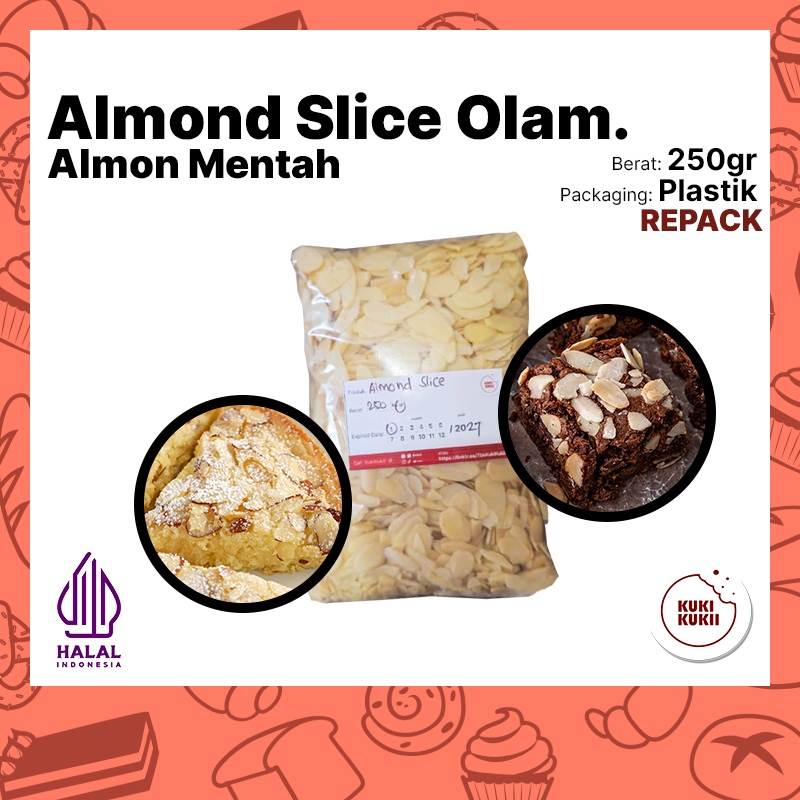 Olam Almond Slice Mentah REPACK 250gr | Kacang Almon Mentah 250 gram