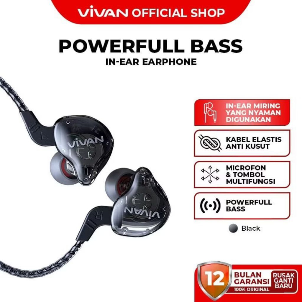 VIVAN Q15 Wired Earphone Powerfull Stereo Bass Headset Original