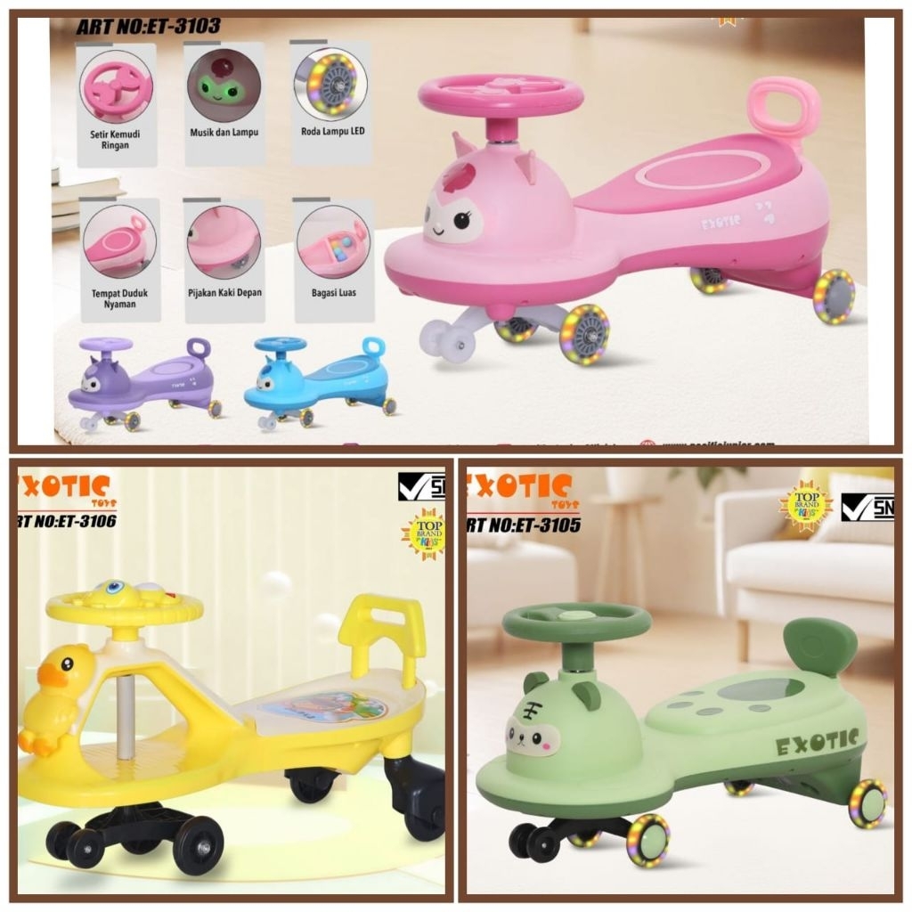 MAINAN ANAK SWING CAR RIDE ON BEBEK EXOTIC ET3106 MUSIK/ET3105 LAMPU MUSIK/ET3103 KUROMI
