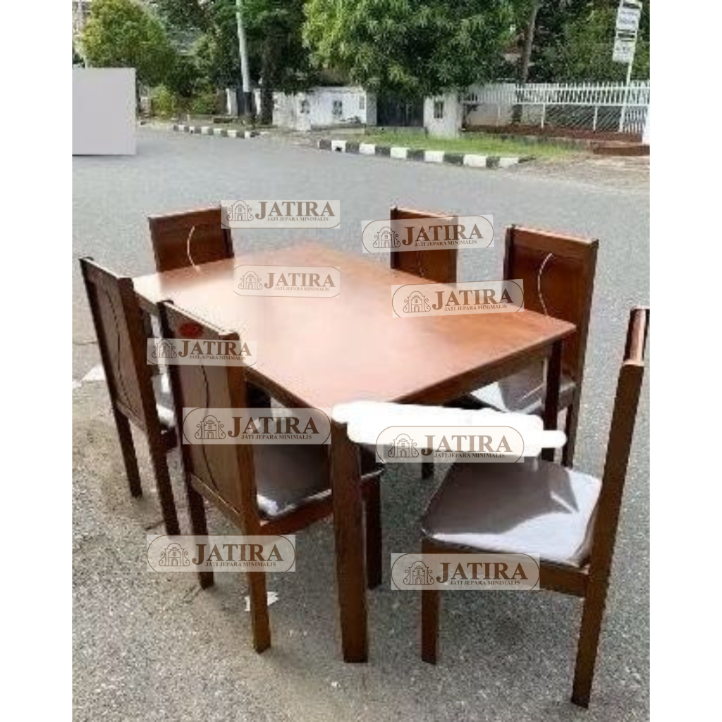 Set Meja Makan Kayu Jok Busa 6&4 Kursi Minimalis Modern Sakura | Jati Murah Palembang