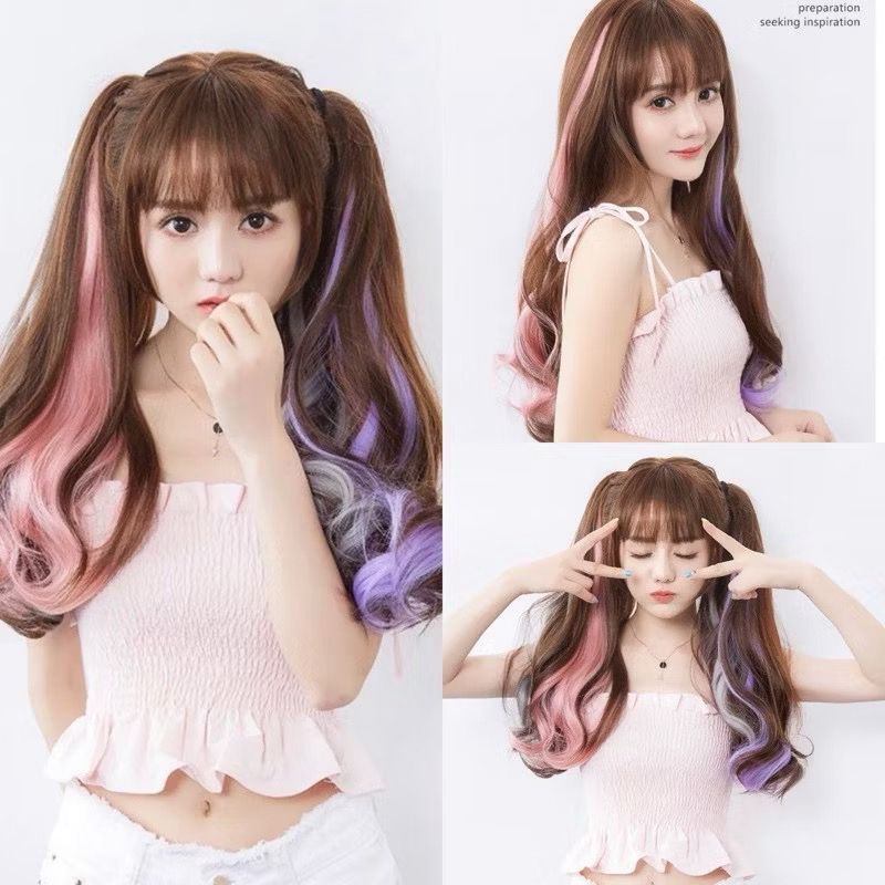 * MKA * Jepitan Pemanjang rambut warna warni / Wig Jepit Rambut Palsu CURLY Untuk Pesta / Wig rambut