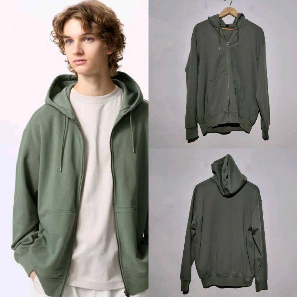 UNIQLO JAKET HOODIE SWEAT RITSLETING 54 GREEN HIJAU BARU ASLI ORIGINAL