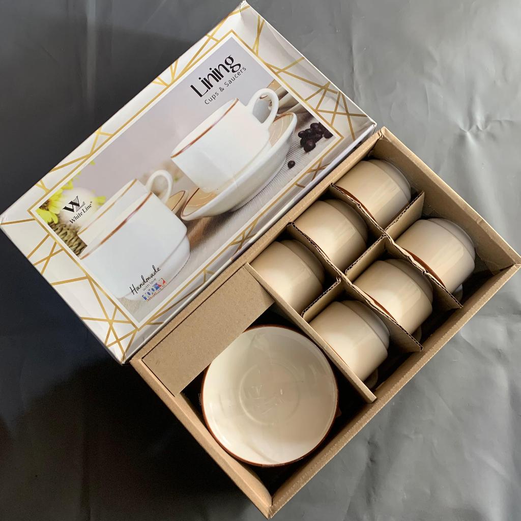 Set Cangkir Keramik Mewah WhiteLine  Lining - Cangkir Aesthetic - Cangkir Kopi Putih