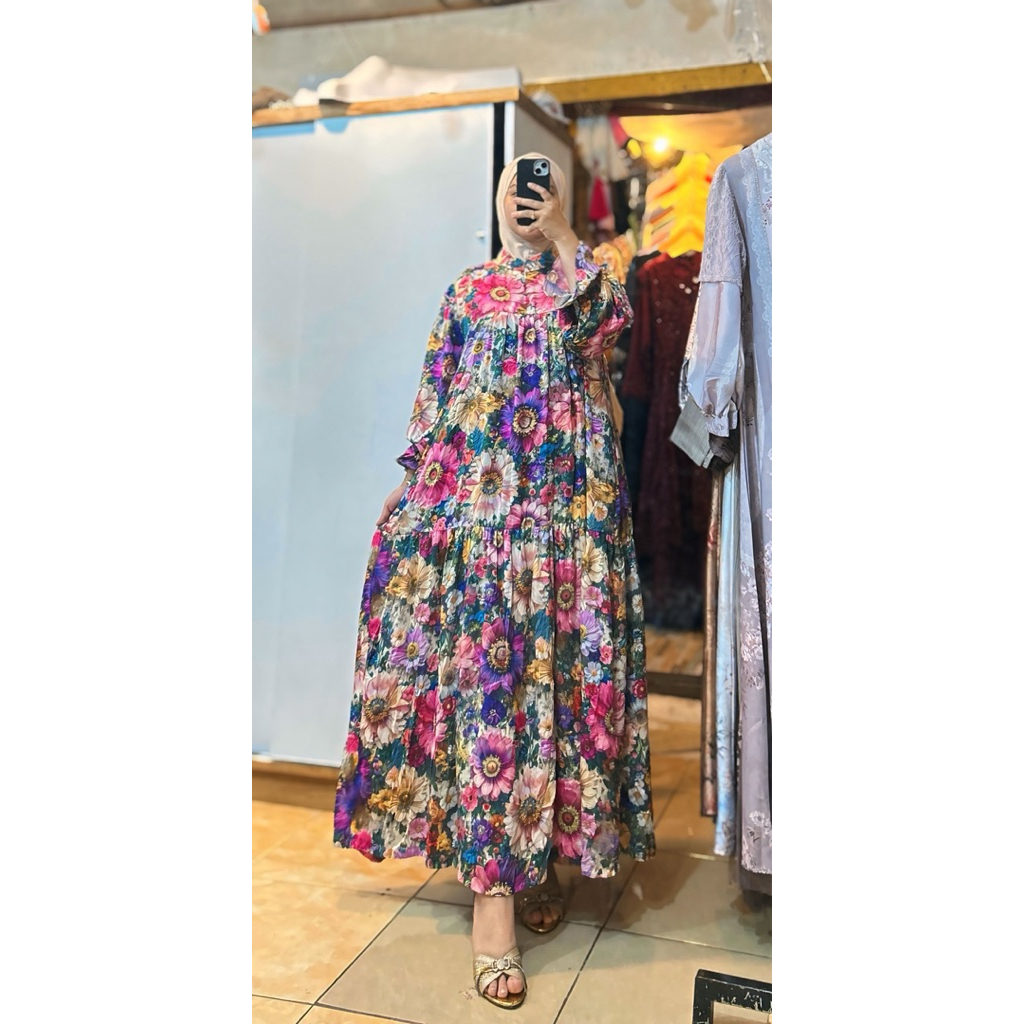 Dress Wanita Manola Lengan Balon Panjang