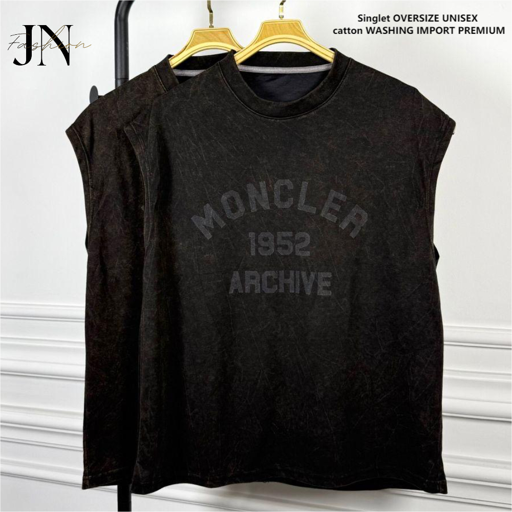 JN-FASHION | Singlet Ovesize Pria Wanita MONCLER-BALEN-GAP - Kaos Tanktop Hitam Washing Oversized