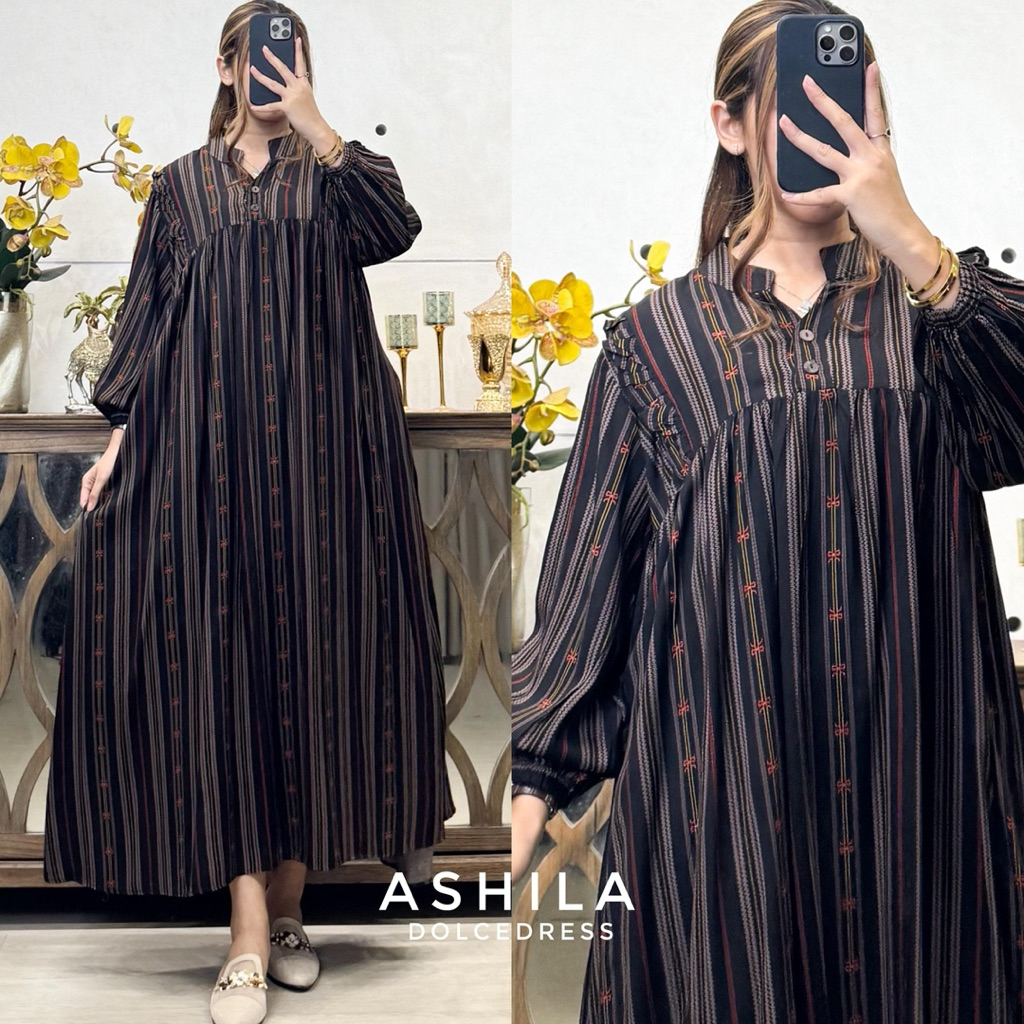 Daster Arab Dolce ASHILA Midi Dress Rayon Motif Busui Bumil Nyaman