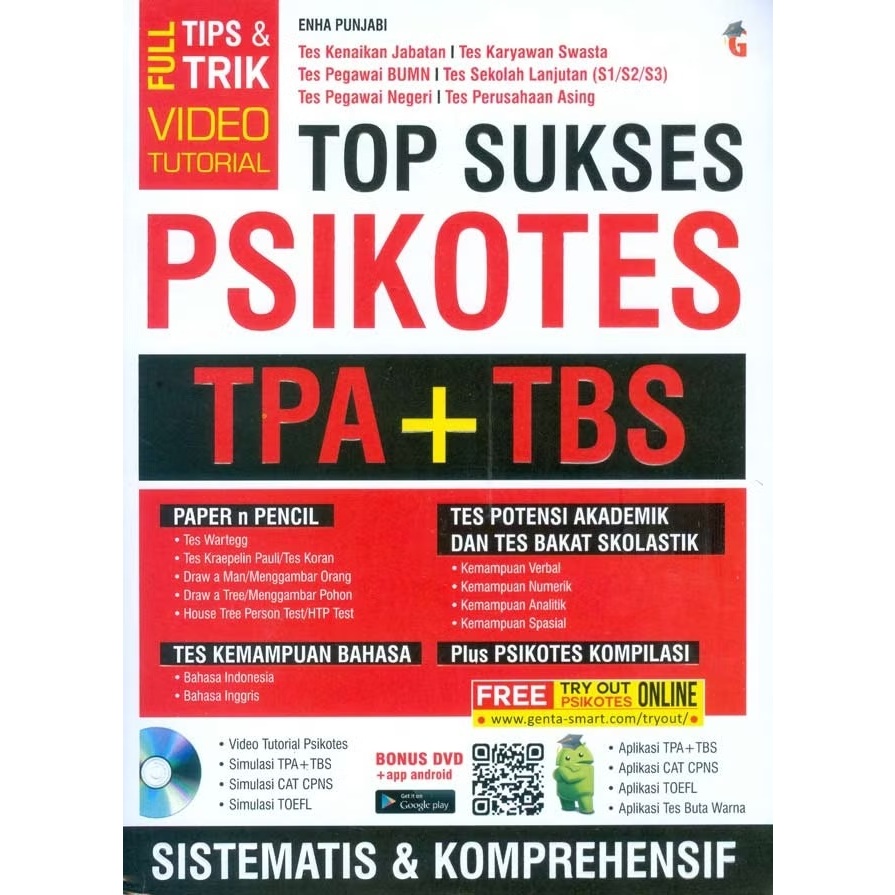 Buku Top Sukses Psikotes Tpa + Tbs berisi 2245 Soal / Full Tips & Trik Video Tutorial / Free Try Out