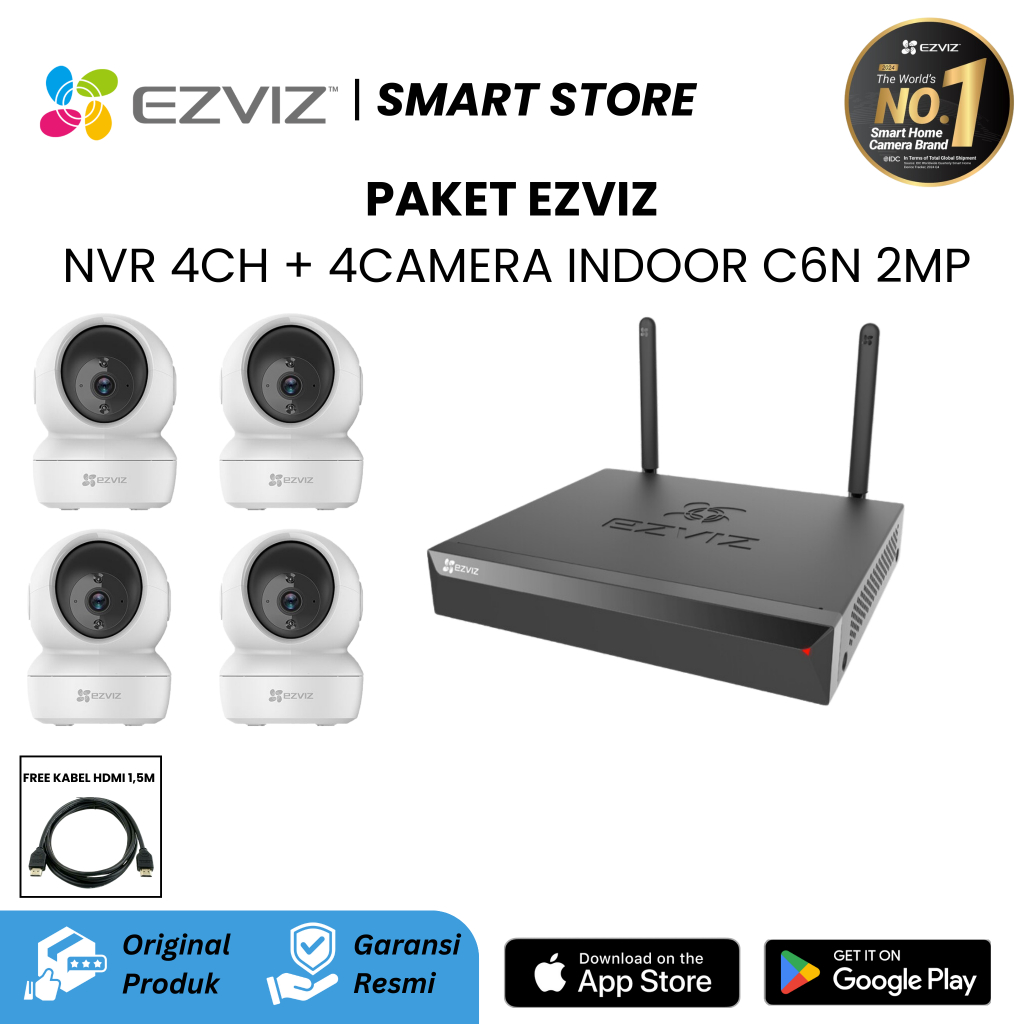 EZVIZ PAKET CCTV NVR 4CH + 4CAMERA INDOOR C6N 2MP