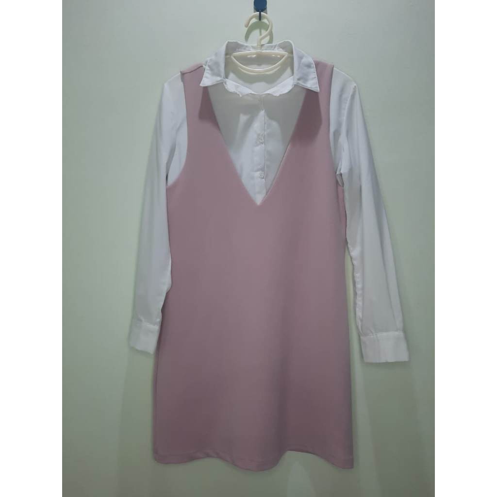 PL set Wanita dress kemeja vest ala korea set kemeja vest tunik set kemeja rompi dress