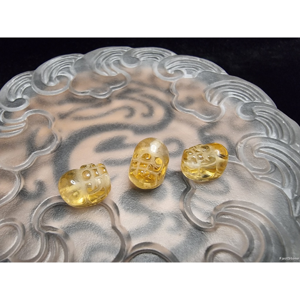 Bead Batu Citrine Quartz Crsytal Ukir PiXiu Lubang Lurus 12mm F630