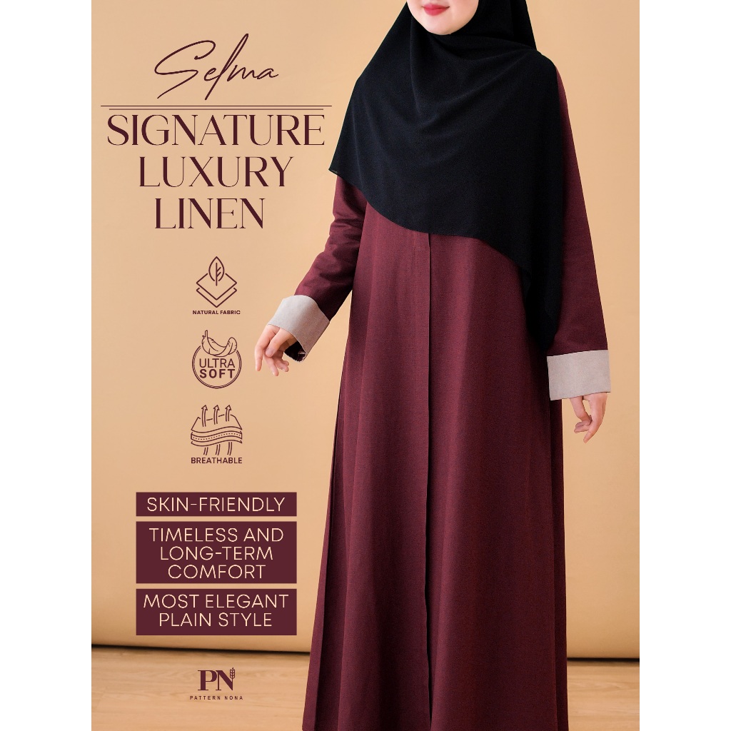 Pattern Nona Dress Selma Linen Rayon Cotton Gamis Premium | Exclussive Edition
