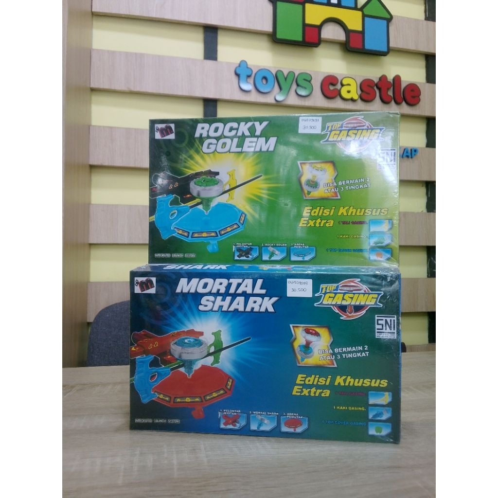 Mainan gasing battle- Rocky Golem/mortal shark( edisi khusus ekstra)
