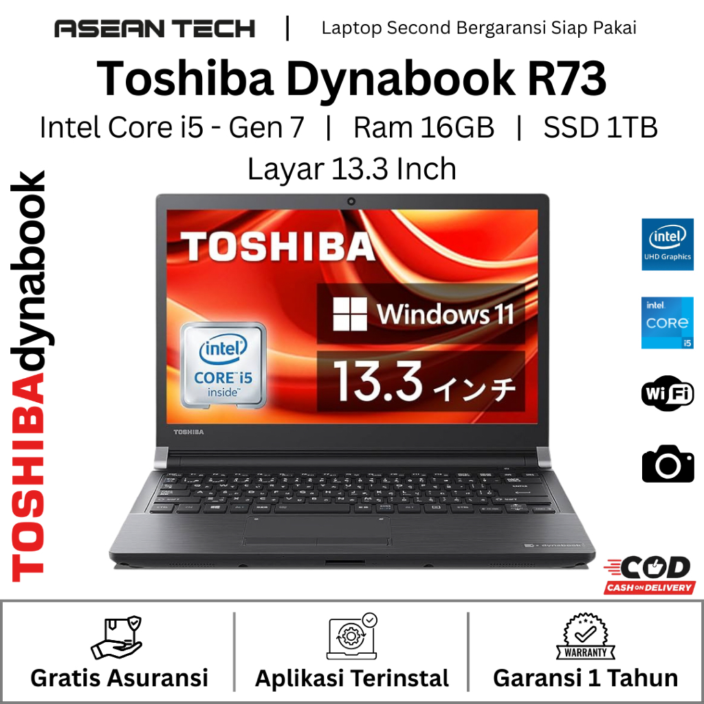 Toshiba Dynabook R73 R63 Core i5 / i3 Ram 16GB SSD 1TB - Laptop Bekas Original Bergaransi Siap Pakai