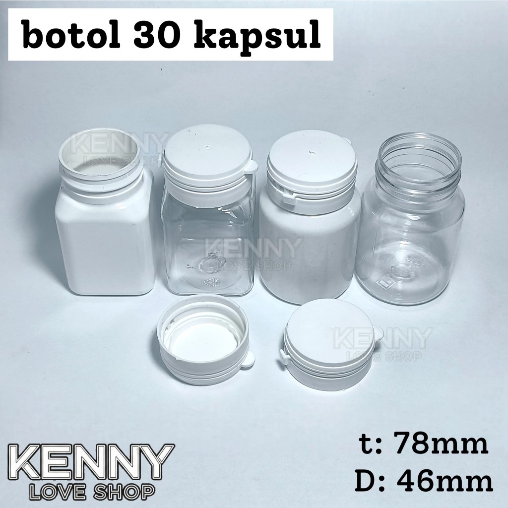 botol PET 30 KAPSUL plastik kotak bulat bening obat wadah capsul kosong