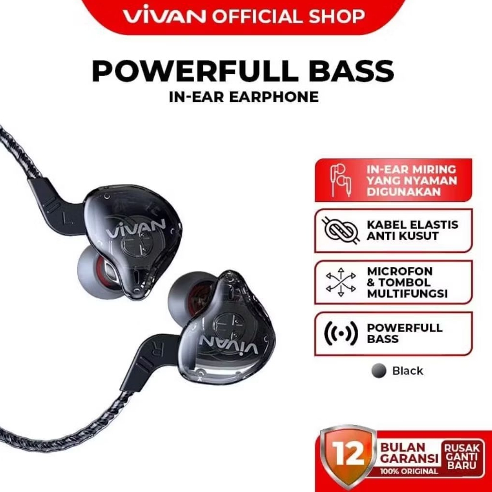 VIVAN Q15 Wired Earphone Powerfull Bass Headset Original