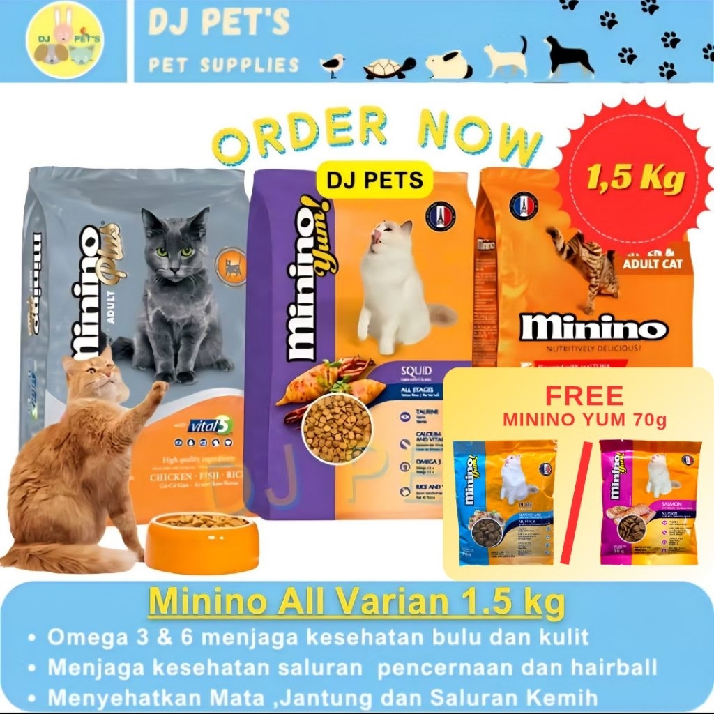 Minino Plus Adult dan Kitten Squid dan Tuna 1.5 Kg FREE Minino yum 70g Makanan kucing untuk semua us