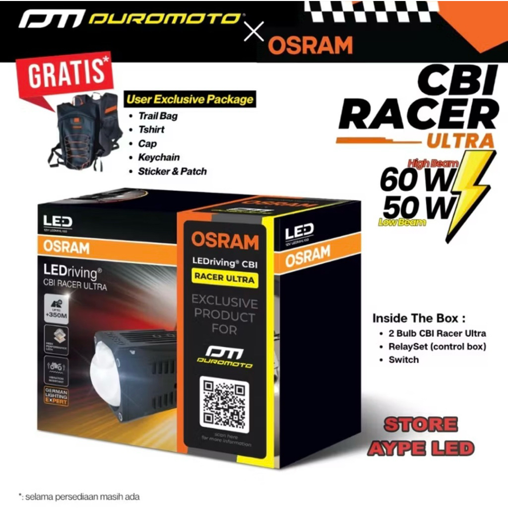 CBI Ultra Collab Duromoto Osram CBI Racer Ultra Lampu Tembak Biled Duromoto X Osram Racer Ultra