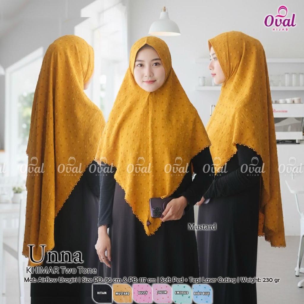 Unna Khimar Two Tone Original Oval Hijab Wanita Airflow Uragiri Soft Ped Antem Unna Oval Hijab Insta