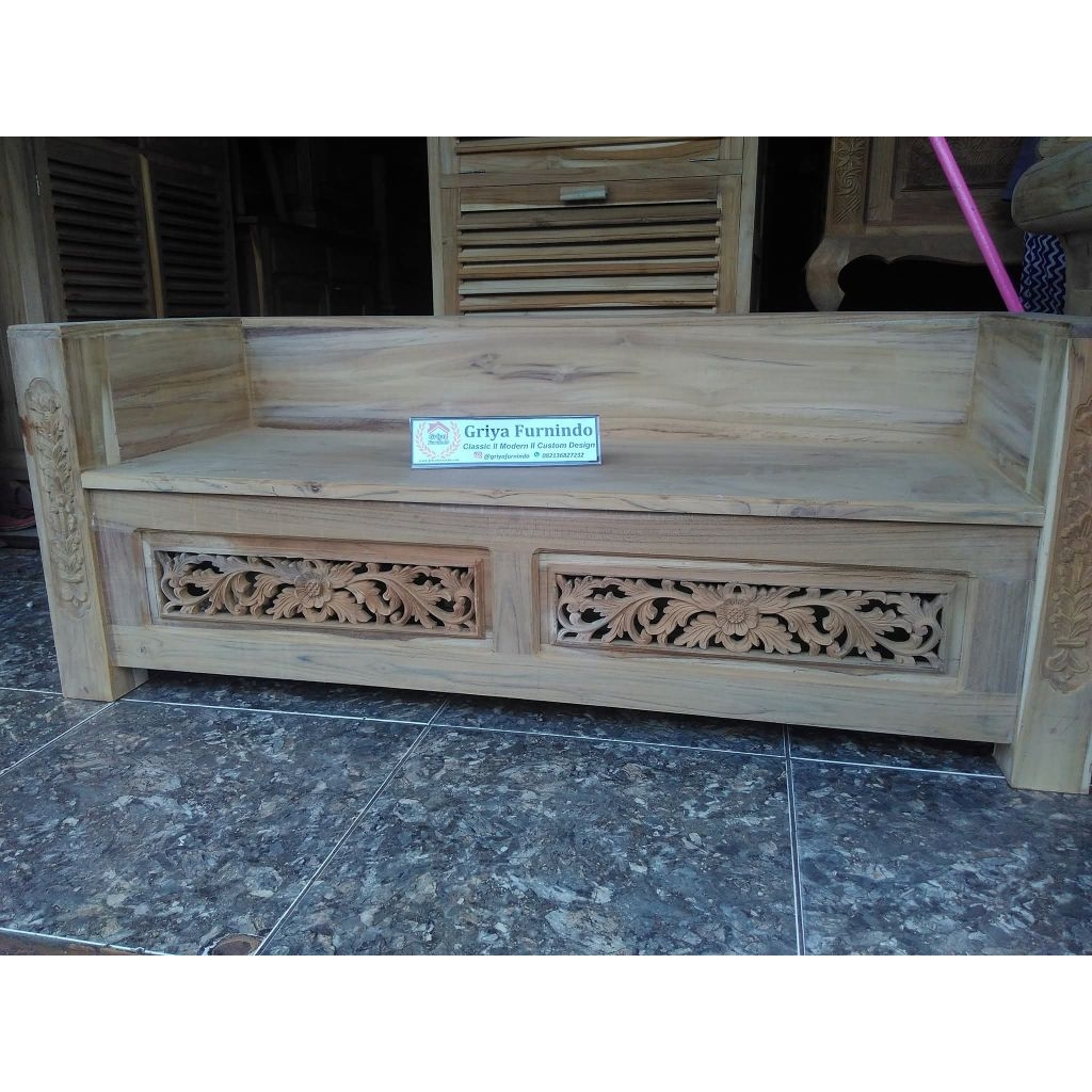 Bangku Sofa Tamu Minimalis Ukir Kayu Jati Mentahan