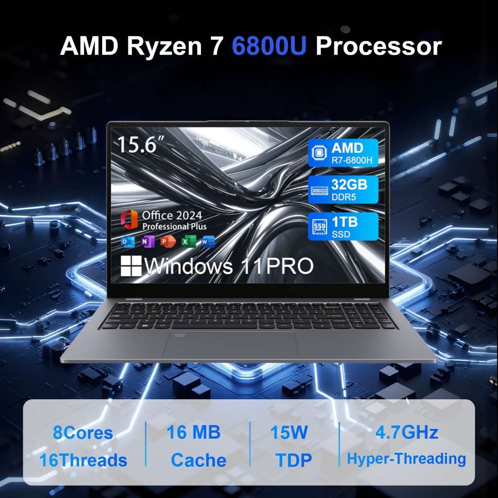 Laptop 15.6” Ryzen 7 6800U  32GB DDR5 1TB SSD Super Kencang untuk Kerja Editing • Windows 11