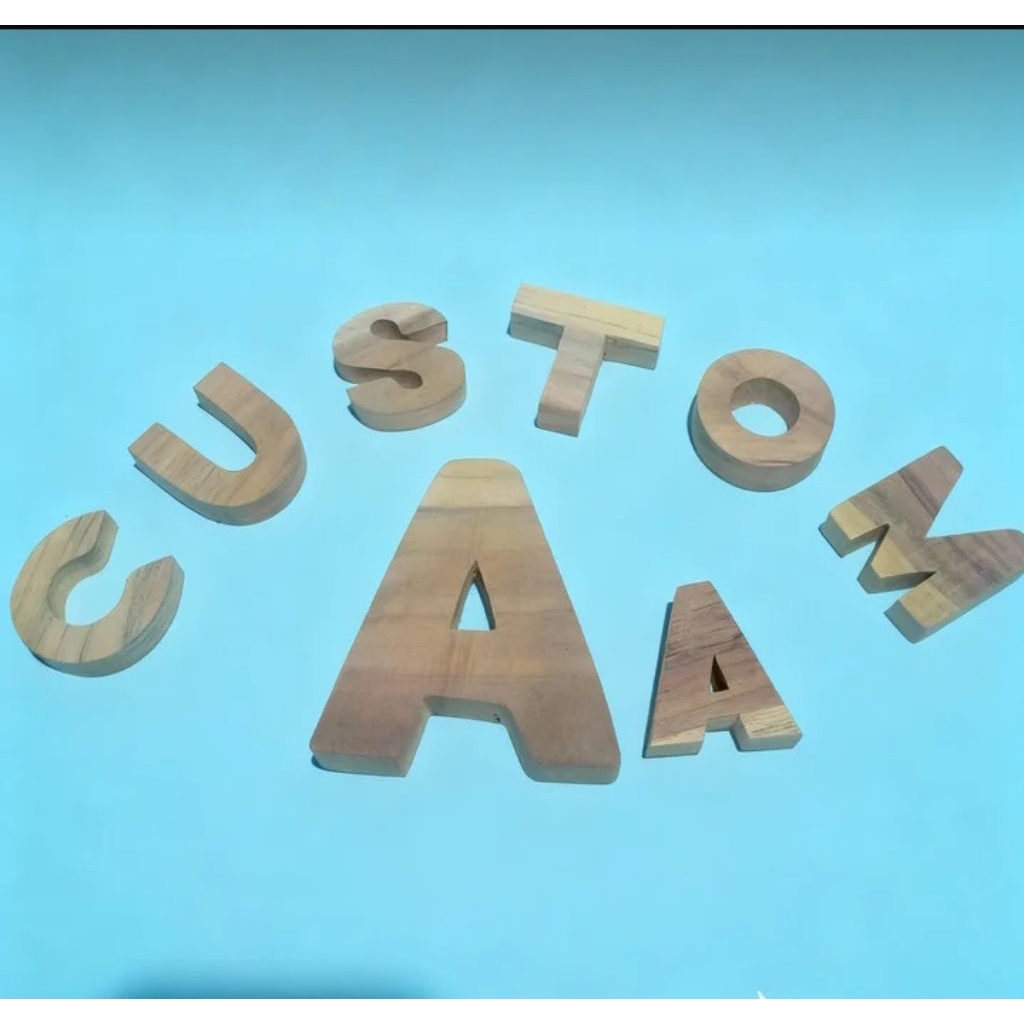 custom angka huruf kayu jati timbul