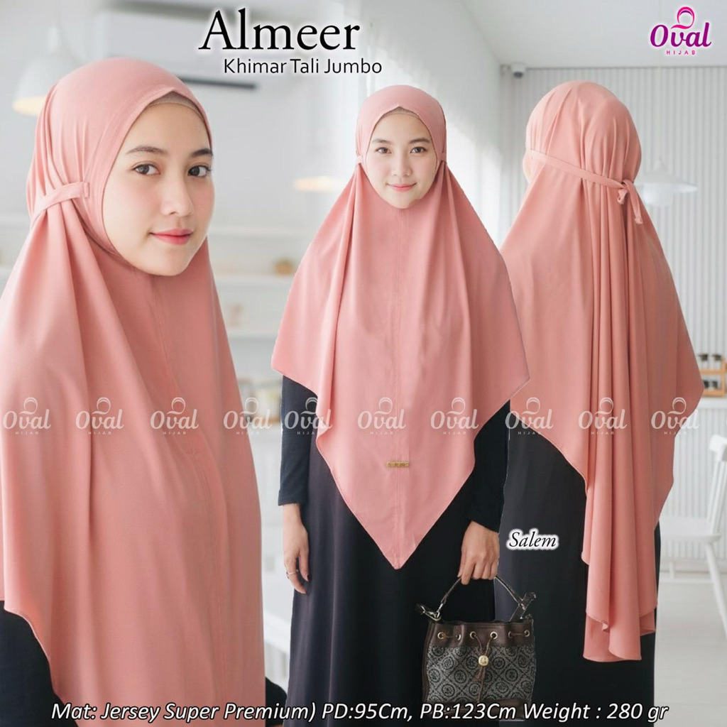 Hijab Khimar Instan Syar'i Jumbo Almeer Original Oval Hijab Bahan Jersey Super Premium Tebal Adem Ny
