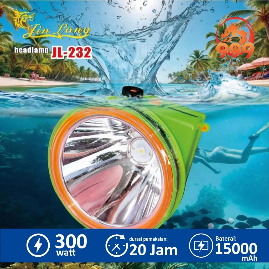 SENTER KEPALA 300WATT SELAM JINLONG JL 232  NEW WATERPROOF