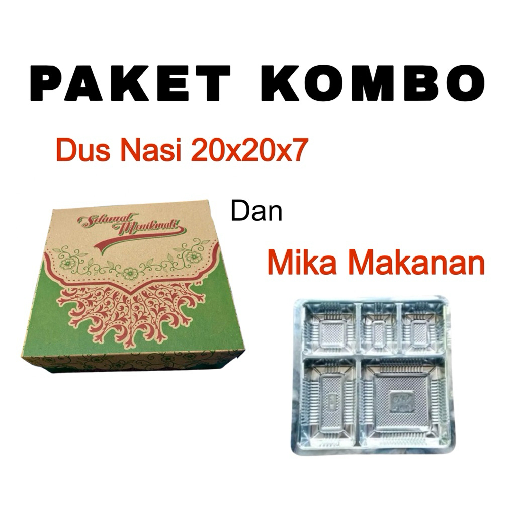 Paket Dus Nasi motif Uk 20x20 dan Mika Makanan | Kardus Snack | Kardus Nasi |