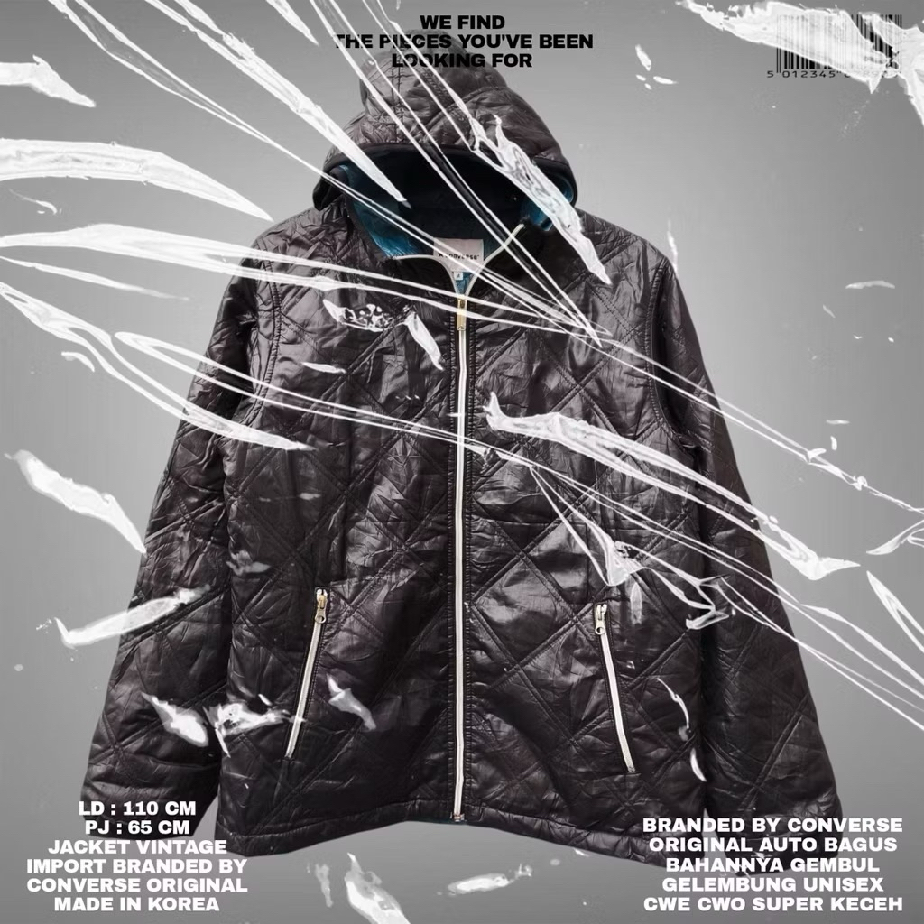 CONVERSE JACKET UNISEX TEBAL GELEMBUNG BULANG KOREAN LOOK/BLACK JACKET TEBAL WINTER GELEMBUNG CONVER