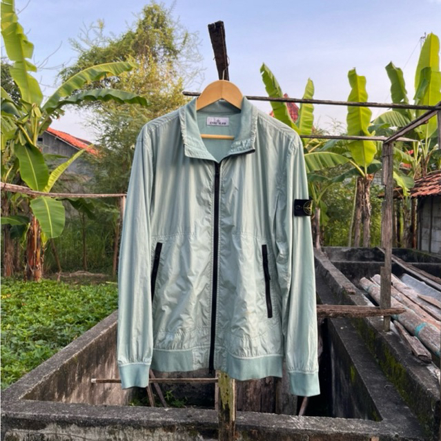 stone island garment dyed crinkle reps ny green mint zipper ovs overshirt not softshell membrana mic